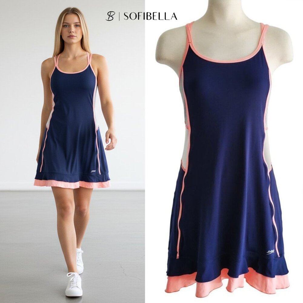 Sofibella Navy and Coral Racerback Mini Dress